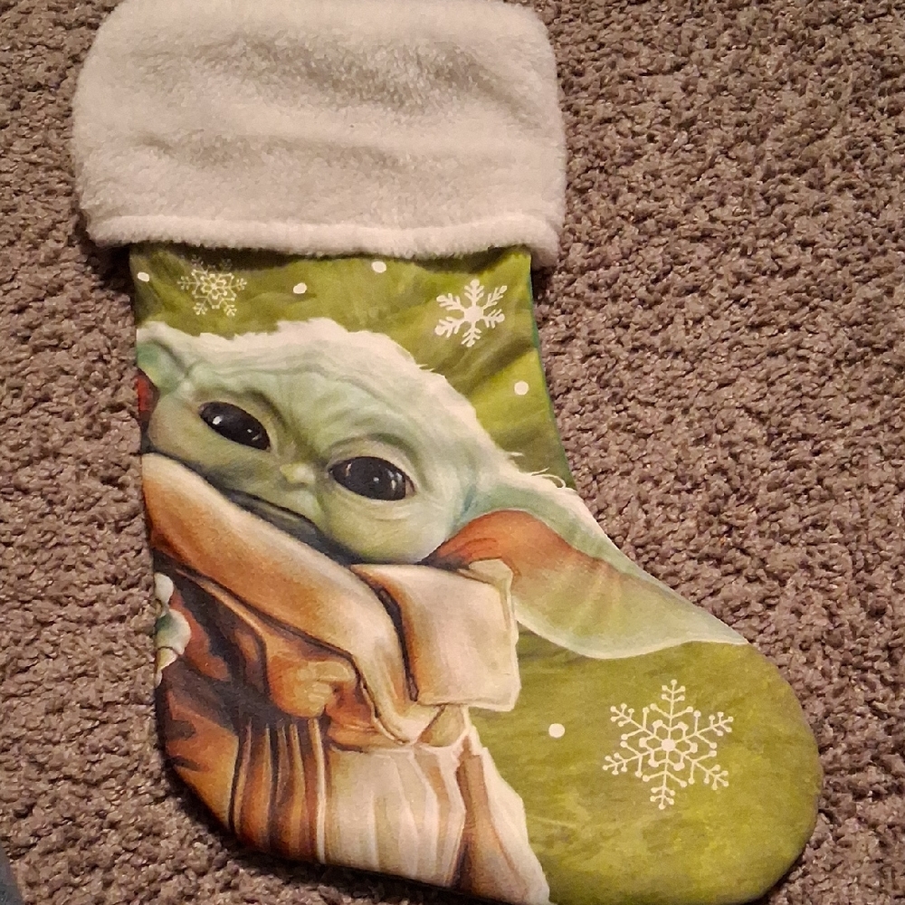 Green and White Baby Yoda Christmas Stocking